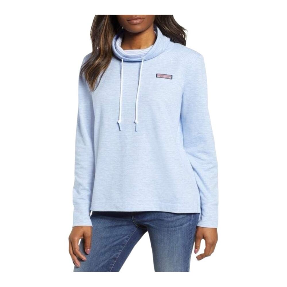 Vineyard Vines size small Heather Blue Hoodie Striped Lining long sleeve cowl ne